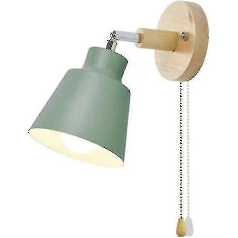 Lampe de chevet murale simple en forme de macaron avec interrupteur à fermeture éclair en bois. Lampe murale décorative. (1/5)