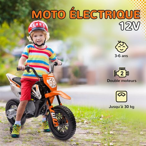 Moto électrique pour enfants, adaptée aux enfants de 3 à 6 ans, moto tout-terrain, double moteur 12V, vitesse maximale 5 km/h, dimensions : 109,5 x 60 x 72,5 cm, orange. (1/5)