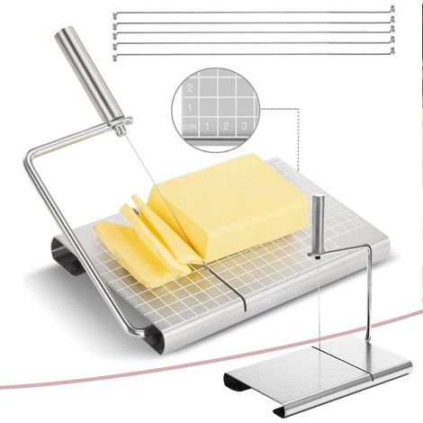 Coupe-Fromage À Fil - Acier Inoxydable - Règle Graduée - Poignée Ergonomique - 4 Pieds Antidérapants - 6 Fils de Rechange - 1 Pièce (1/5)