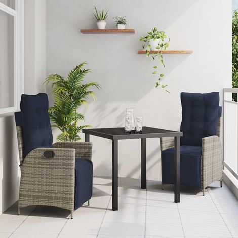 vidaXL Garten Essgruppe mit Kissen 3 pcs Grau und Schwarz Rattan (1/5)