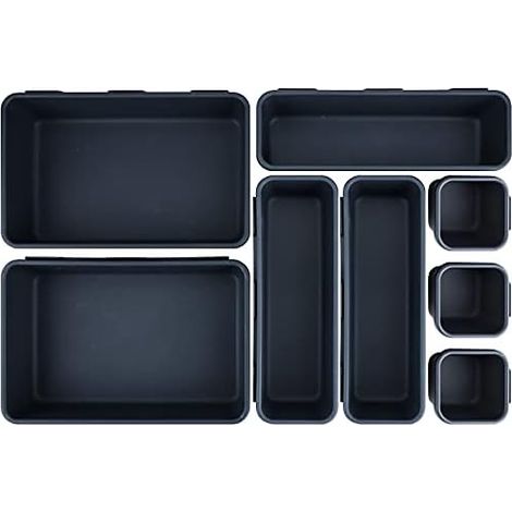 Desk Drawer Organizer, 8 Pieces Plastic Drawer Dividers Drawer Dividers with 3 Sizes Storage Bins for Makeup, Office, Bathroom, Kitchen (Black) (1/5)