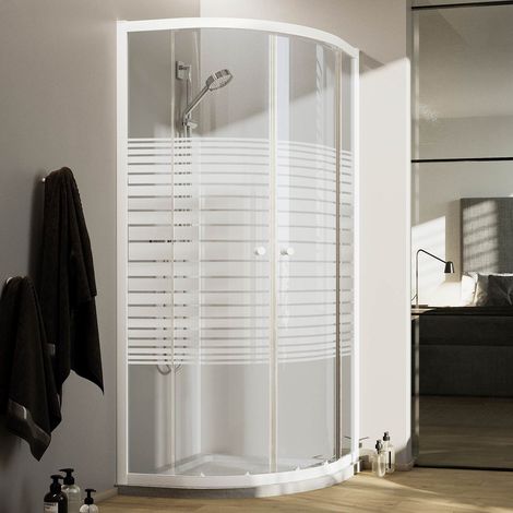 Halbrund Duschkabine weiss mit Milchglas Streifen h 185 mod. Blanc 90x90 cm (1/5)