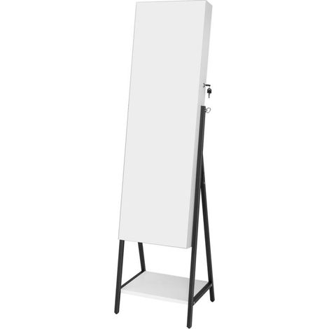 Pour ranger bijoux et maquillage, armoire à bijoux avec miroir sur pied, éclairage LED 3 couleurs et serrure (1/5)