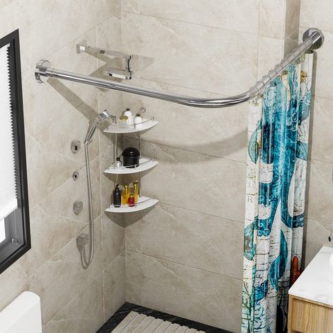 Extensible Inoxydable 304 en Forme de L de Salle de Bain Baignoire d'angle de Rideau de Douche Rack, Acier Inoxydable (Argent, 90-130x90-130 cm) (1/5)