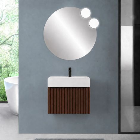 Mobile bagno sospeso 70 cm noce maya con un cassetto e lavabo alto in resina Nara (1/5)