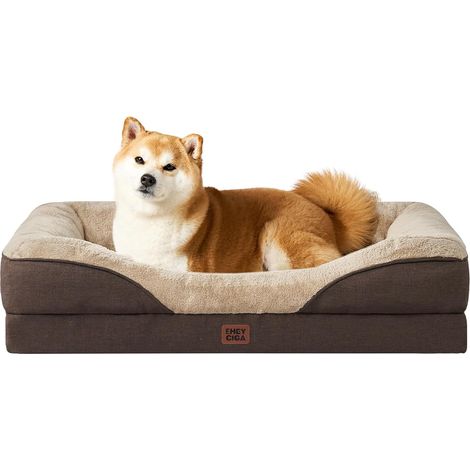 Panier Chien Grande Taille Orthopédique, 91x68x17.5 cm Marron (1/5)