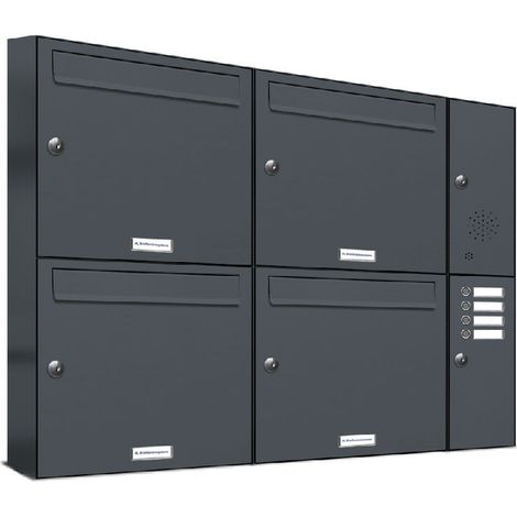 4er Briefkasten Anlage Aufputz - Wandmontage RAL 7016 Anthrazit Klingel (1/5)