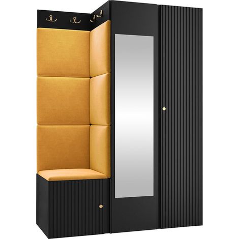Meuble d'entrée Hartford 388, Noir, 186x116x46cm, Disponible, MDF, Stratifié, Tissu, Murale, À poser