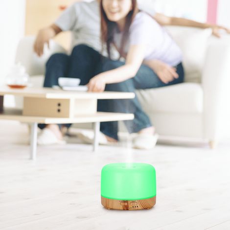 [Difusor esencial] Humidificador con aspecto de madera e iluminación LED multicolor, 300 ml, para el dormitorio. (1/5)