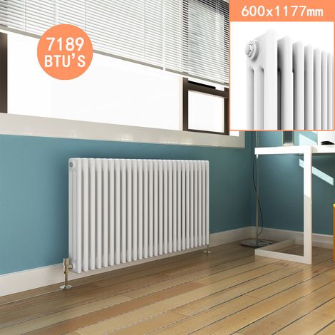 ELEGANT Traditional Radiator Cast Iron Style White Triple Column Radiator 600 x 1177 mm Horizontal