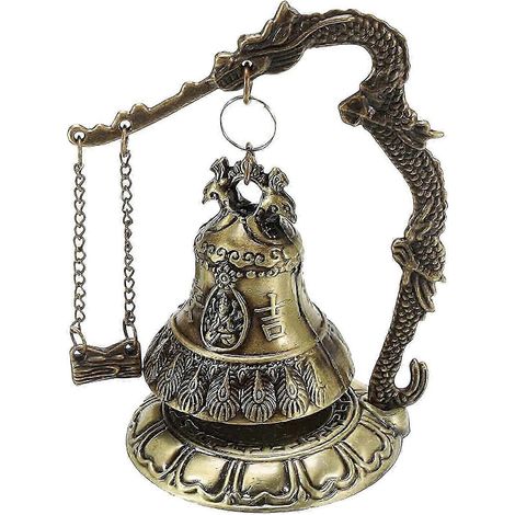 Cloche Feng Shui chinoise en bronze sculpté, style zen, d'inspiration tibétaine, ornée d'un dragon, pour bureau. Décoration porte-bonheur.-Peacock (1/5)