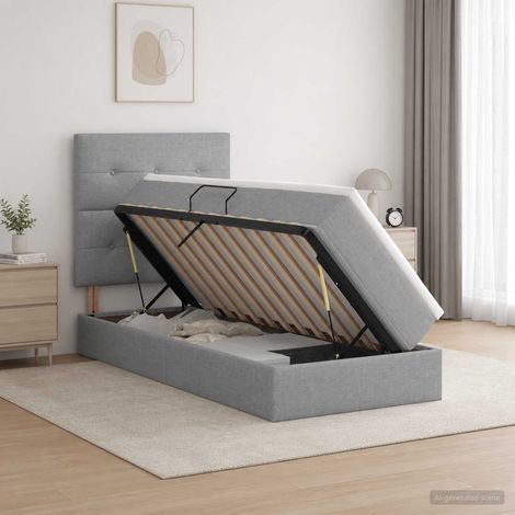 Lit avec rangement et matelas Gris clair 100 x 200 cm tissu (1/5)