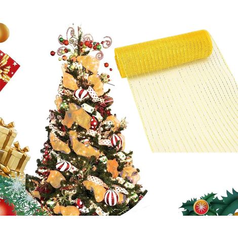 Sapin de Guirlande,Décorations de fête de, Décoration De Fête De Mariage, Décoration de Guirlande,Ruban métallique doré26x910CM (Jaune) (1/5)