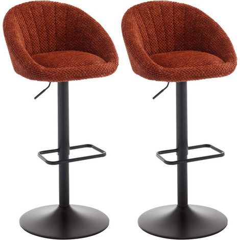 Wahson Lot de 2 Tabourets de Bar en Chenille, Chaise de Bar Moderne avec Pieds Réglable Chaise Haute Cuisine avec Repose-Pieds, Brun-Rouge