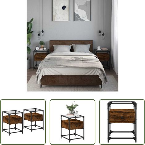 vidaXL Étagère - Tables de chevet 2 pcs chêne fumé 40x40x55 cm bois d'ingénierie (1/5)
