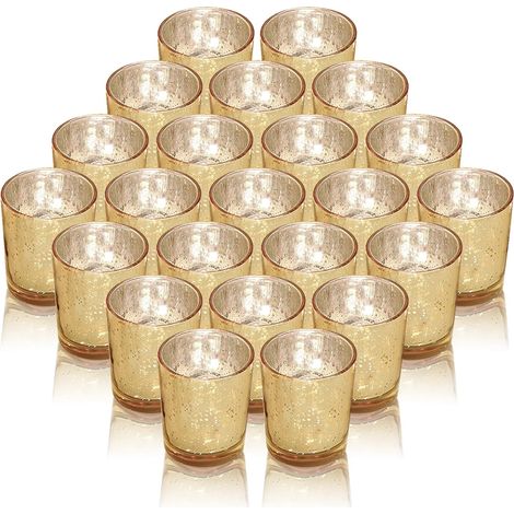 Photophore Bougie Bougeoirs votifs en Or, Ensemble de 48 Porte-Bougies Chauffe-Plat en Verre au Mercure, centres de Table pour Mariage, fête, décoration d'intérieur (1/5)