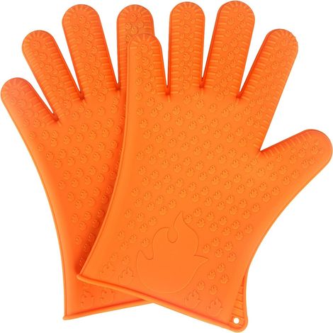 Lot de 2 gants de cuisine en silicone résistants à la chaleur, antidérapants et imperméables, adaptés à la cuisine (orange) (1/3)