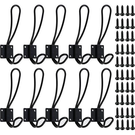 Crochets double vintage 10 pièces 13x4cm, fixation murale pour vestiaire et entrée, avec vis, noir (1/5)