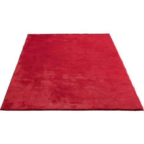 Tapis Moderne Moelleux à Poils Courts, antidérapant, Lavable Jusqu’à 30°C, Super Doux, Aspect Fourrure, pour Salon et Chambre, décoratif, Rouge, 140 x 200 cm (1/5)