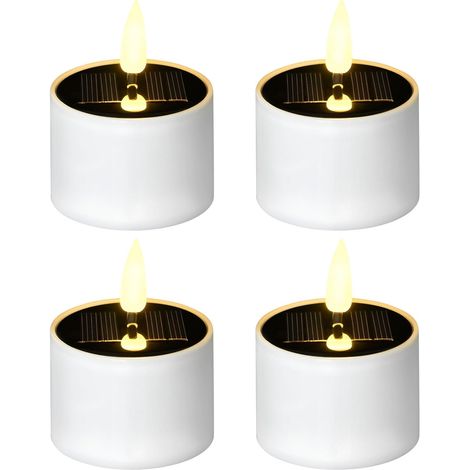 Lot de 4 bougies solaires LED sans flamme, éclairage extérieur du crépuscule à l'aube pour Halloween, mariages, festivals, Noël et décoration de mariage en jaune chaud (1/5)