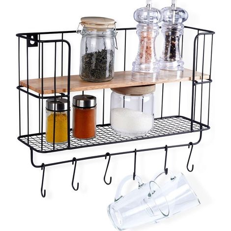 Mensola da cucina in metallo con ganci 41x12x25,5 cm (1/5)