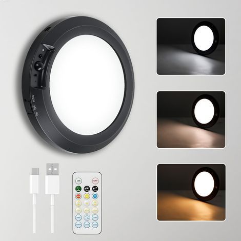 Plafonnier à piles avec télécommande, détecteur de mouvement sans fil rechargeable pour intérieur, intensité variable en continu, 3 couleurs (1/5)