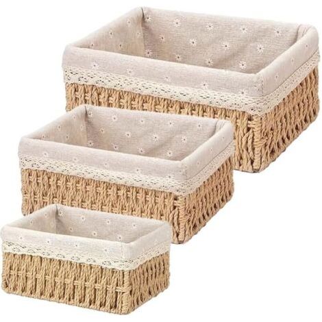 Panier de rangement tissé en corde de papier – Lot de 3 paniers en rotin souple, idéaux pour salle de bain, cuisine et chambre – Design élégant et fonctionnel