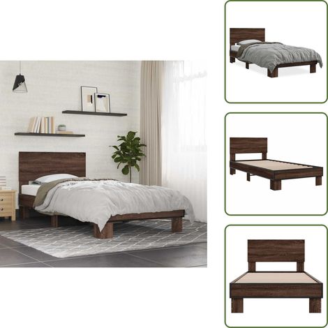 Cama de metal - vidaXL Estructura cama madera ingeniería metal roble marrón 75x190 cm - Cama de roble