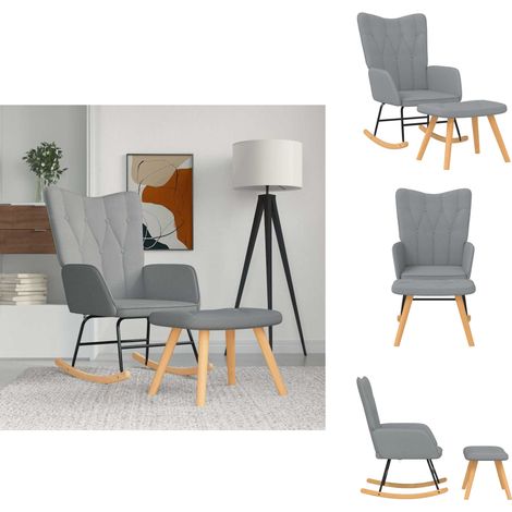 Schaukelsessel mit Hocker Hellgrau Stoff - Schaukelstuhl - Relaxsessel - Lounge Chair - Esszimmerstuhl - Wohnzimmerstuhl (1/5)