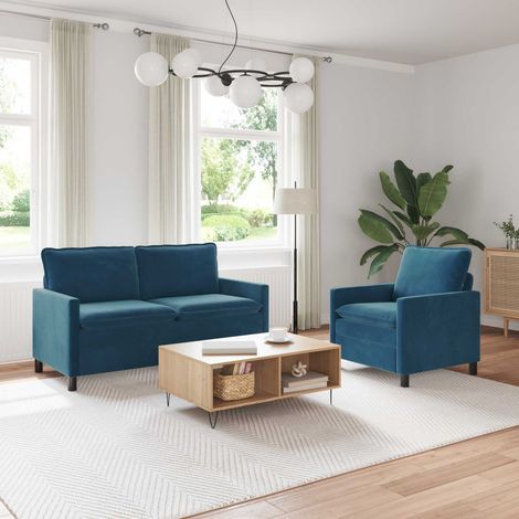 vidaXL Sofa Set 2 pcs Blau Samt (1/5)