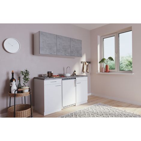 Küche Miniküche Singleküche Küchenzeile Pantry Weiß Beton Luis 150 cm Respekta