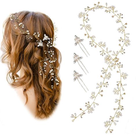Accessori per capelli, perle di cristallo extra lunghe, ghirlande per capelli da sposa, cerchietti, per donne e ragazze. (1/4)