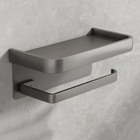 Porte-papier toilette sans perçage gris anthracite, porte-papier toilette mural en aluminium spatial avec support de téléphone intégré. (1/5)
