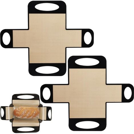 2 Pièces Réutilisable Tapis de Cuisson Four Néerlandais avec Poignées, Antiadhésif Tapis Silicone Patisserie, Facile à Nettoyer Doublures Pain de 20 x 10 CM (café) (1/5)