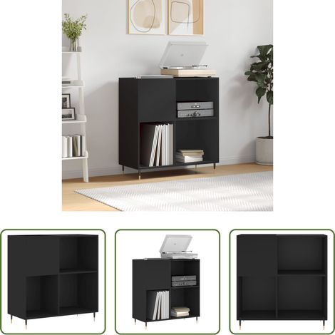 Rangement vinyle - Armoire à disques noir 84,5x38x89 cm bois d'ingénierie (1/5)