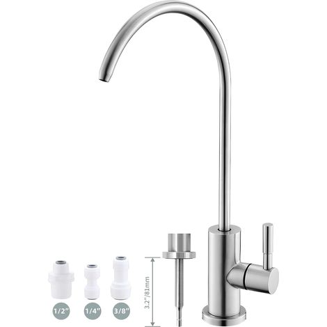 Robinet d'eau potable, facile à installer, robinet de filtre à eau pour évier, robinet à osmose inverse sans plomb pour évier de cuisine, bar, acier inoxydable SUS304 nickel brossé (taille L)