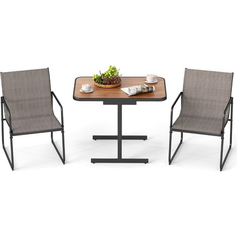 Set bistro esterno 3 pezzi tavolo pranzo rettangolare 2 poltrone tessuto mobili patio marrone (1/5)