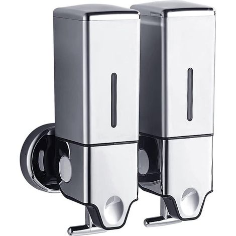 Dispensador de jabón de pared, 2 depósitos, 2x500ml, Acero inoxidable, Gran capacidad, Recargable, Bomba de jabón, Fácil de instalar, hotel (1/5)