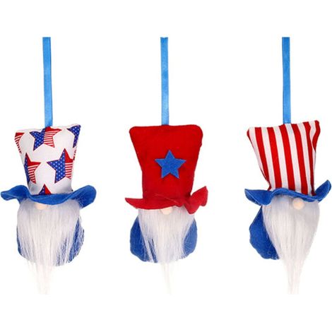Gnome - Decoration Suspendue Pour Fête Nationale - Lot De 3 - En Tissu Imprimé Et Rembourrage En Coton PP - 13,5 X 9 Cm (1/3)