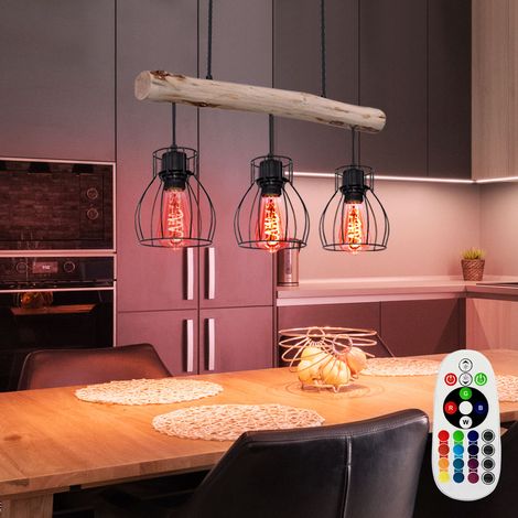 Plafonnier pendule rétro poutre en bois TÉLÉCOMMANDE Lampe dimmable dans un ensemble comprenant des ampoules LED RVB (1/5)