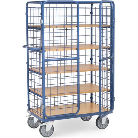 fetra Etagenwagen, Ladefläche 1000 x 600 mm, 1169 x 630 x 1800 mm (LxBxH), 1 fester und 4 lose Böden, mit Doppeltüre (1/5)