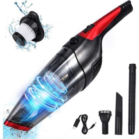 Aspirateur à main sans fil, rechargeable (charge USB), aspirateur puissant, aspirateur à main portable \npour poils d'animaux, nettoyage de la maison et de la voiture, humide et sec(Noir+roug (1/5)