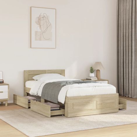 Cama con cabecero madera de ingeniería roble  90x190 cm