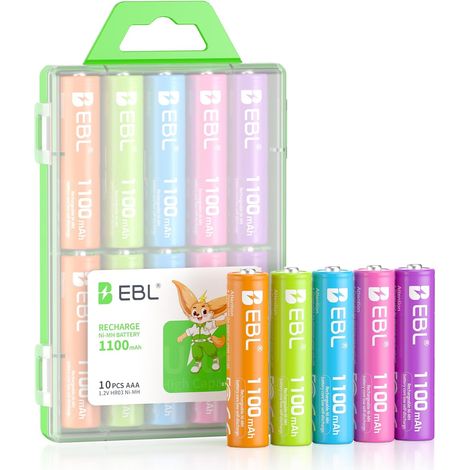 10PCS Piles AA Rechargeables, 1,2V HR6 NiMH Piles 5 Couleurs Couleur Acier, 1200 Cycles de Charge, pour Téléphone sans Fil, Télécommandes, Réveil, Jouet, etc. (1/5)