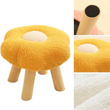 Petit repose-pieds tournesol mignon, velours teddy doux, résilience élevée, bois, tabouret jaune pour chambre salon canapé (1/5)