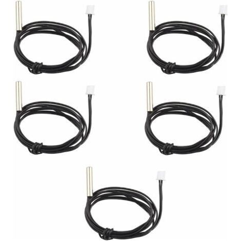 5 Pack Waterproof NTC Temperature Sensor Probe 10K 1% 3950 Thermistor, 1m Extension Cable, Temperature Detector, Gauge for Car Air Conditioners/Refrigerators (1/4)