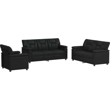 Juego de Sofá 3 pcs Negro Cuero sintético vidaXL