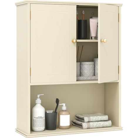 COSTWAY Bathroom Wall Cabinet 2-Door Wall Mounted Medicine Cabinet-White (1/5)