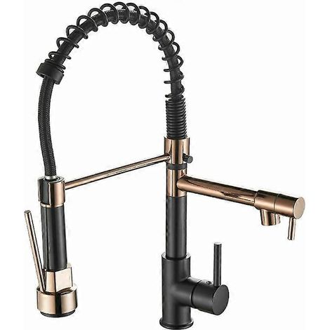 Robinet de cuisine avec douchette extractible pivotante à 360°, mitigeur monocommande à deux jets (or rose et noir) - Parfait