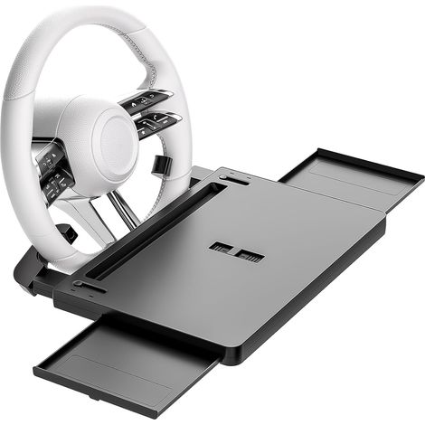 Tablette de volant avec tiroir coulissant, tablette de siège avant pour manger ou travailler, tiroir réglable pour ordinateur portable, noir (1/5)